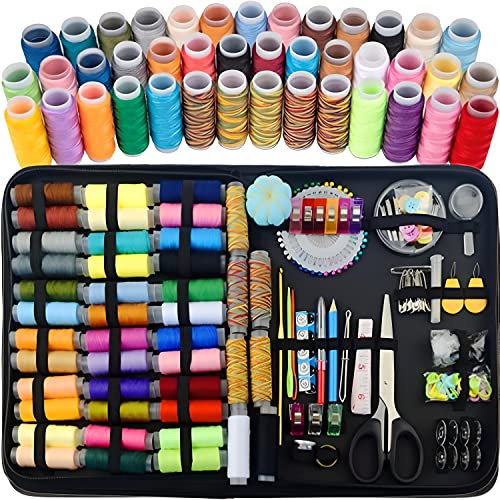 Retoo Nähset Reise 226, Nähzubehör Set, Nähzeug für Anfänger, Mini Nähset für Hause, Reise, Camping, Notfall, Spulen Faden, Schere, Gewinde, Fingerhut, Maßband, Mini-Nähset für Zuhause mit Tragetasche