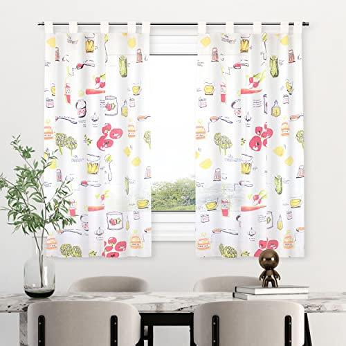HOMEYA - Cortina Cocina Translúcida 140x140cm - Visillo Transparente Estampado para Ventana, Marco de Puerta - 1 Unidad