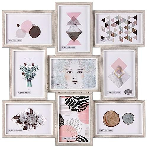 Acan Tradineur - Multimarco de Madera para 9 Fotos, portafotos, Marco múltiple de Pared para fotografías de 14 x 9 cm, decoración del hogar, paisajes, Recuerdos (Gris - 45,5 x 45,5 cm)