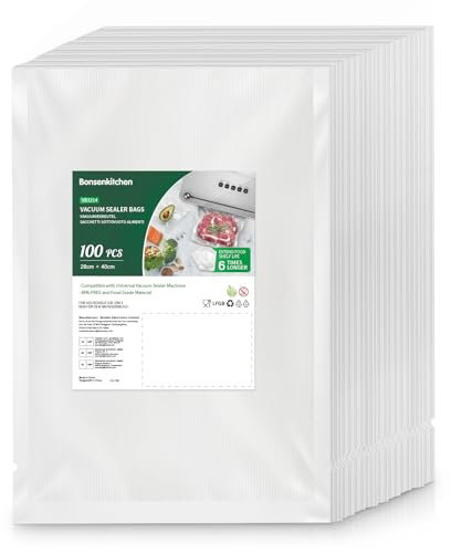 Bonsenkitchen Sacs Sous Vide Alimentaire, 100 Sacs -28 x 40 cm, pour Machines Sous Vide et Cuisson Sous Vide, Sans BPA, VB3214