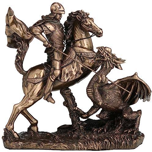 Veronese Design Escultura de Resina fundida en frío de 6 1/4 Pulgadas de San Jorge el Matadragones con Acabado de Bronce