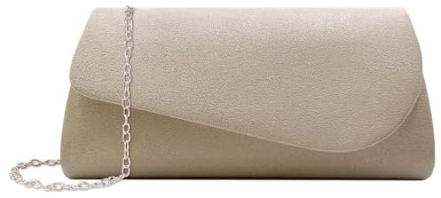 YYW Clutch-Tasche für Damen, Wildleder, Abendtasche, Hochzeit, Clutch, Geldbörse mit abnehmbarem Kettenriemen, einfarbig, Schulter-Handtasche für Brautpartys, Abschlussbälle, beige, Einheitsgröße