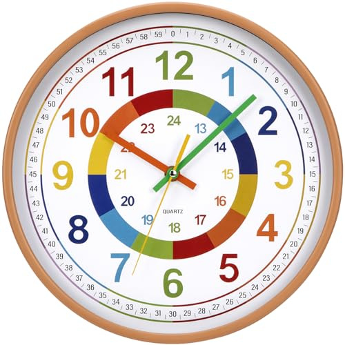 VINILITE Wanduhr Kinder Lautlos 30 cm Batteriebetrieben Holzmaserung