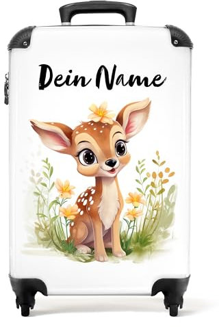 NoBoringSuitcases.com® Kinderkoffer - Kleines Reh auf Weißem Hintergrund - Trolley Mädchen - 55x40x20 - Fotokoffer - Personalisiert