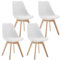 Lestarain Esszimmerstühle 4er Set, Küchenstuhl, Retro Design, Polsterstuhl mit Massivholzbeinen, Esstischstuhl modern, gepolsterter Stuhl, Kunstleder, Weiß, LCNI121001-4