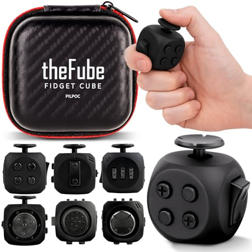 PILPOC theFube Fidget Cube, 6-Sided Stress Relief Infinity Cube for Adults & Kids, Boosts Concentration, Mindfulness Aid, Silent & Audible Modes, Stocking Suffers for Boys, Kids and Adults (Midnight)