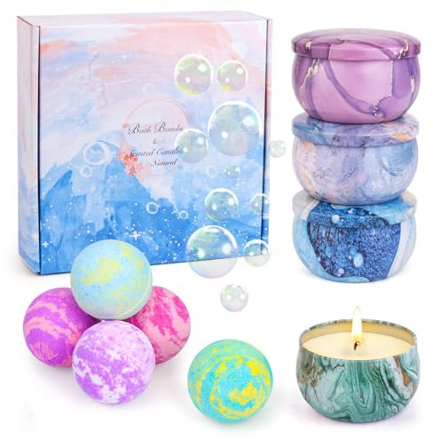 Duftkerzen Set für Frauen, Schwester, Geschenke für frauen Badebomben, Weihnachts Geschenk, 5 Badekugeln + 4 Aroma Duftkerzen, Badeschaum Damen zu Muttertag| Valentinsgruß| Geburtstags| Weihnachten