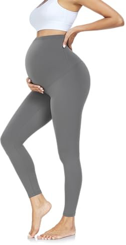 FuelMeFoot Damen Umstandsleggings High Waist Schwangerschaftsleggings Umstandshose Blickdicht Stretch Elastisch Weich Lang Yoga. Dunkelgrau M