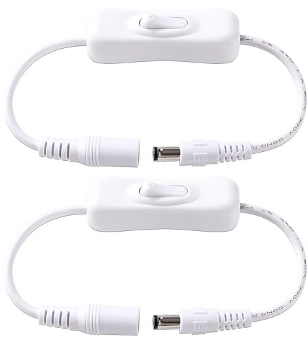 KUOQIY 2 PCS DC Inline On/Off Switch, 5.5x2.1mm, DC Power Extension Cord with Switch, Male to Female Adapter Connector Cord, for LED Strip Light, White