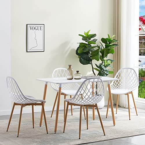 LafeuR Gartenmöbel Set 4 Stühle mit Rechteckig Tisch 110x70cm Essgruppe, Terrasse Balkon Möbel Sitzgruppe Garnitur für 4 Personen(Weiß Esstisch+4 Weiß Stühlen)