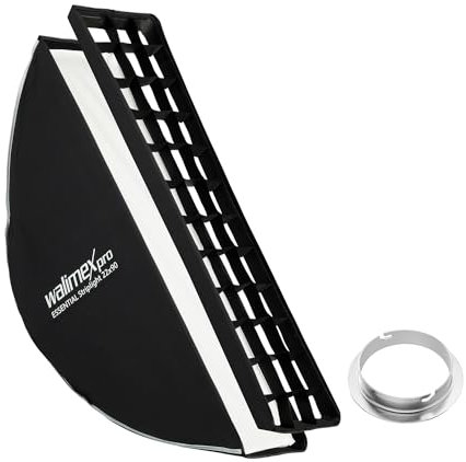 Walimex pro Essential Striplight Softbox 22x90cm + Softboxadapter für Elinchrom (Außendurchmesser: 15,2 cm), um 360° drehbar, einfacher Aufbau, inkl. Grid, Bowens Adapter und Transporttasche