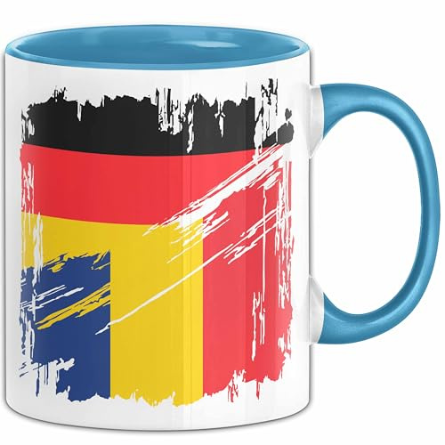 Trendation Rumänien Deutschland Flagge Halb Deutscher Halb Rumäne Fußball Germany 2024 Europa Romania (Blau)