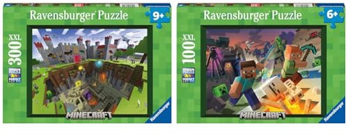Ravensburger Kinderpuzzle 13334 - Minecraft Cutaway & Kinderpuzzle 13333 - Monster Minecraft - 100 Teile XXL Minecraft Puzzle für Kinder ab 6 Jahren, Minecraft Geschenke