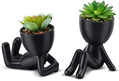 Sonhomay Piante grasse finte Mini piante artificiali con vasi in ceramica a forma di umano, mini pianta grassa artificiale in vaso per casa, ufficio, bagno, camera da letto decorazione