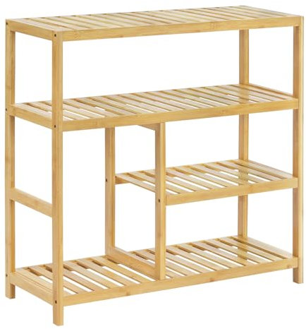 WOLTU Scarpiera in Bambù, Scarpiera a 4 Livelli, Scaffale per Piante Portascarpe, Scaffale in Bambù per Ingresso, Corridoio, Bagno, Balcone, Traspirante, 68x26x68,5 cm
