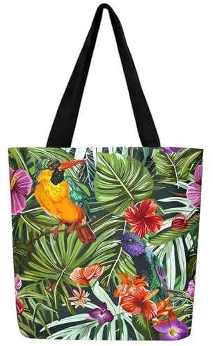 Loussiesd Palm Tree Print Canvas Tote Bags 50x40cm for Women Gifts Botanical Nature Theme Reusable Grocery Bag for Shopping Gymative Bird Travel Beach Bag Tropical