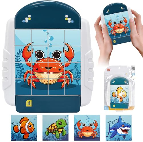 Drehbares Puzzle 16 Teile Drehbares 3D Puzzle Flugzeug Beschaftigung Kinder | 3 Jahre Reisespiele Kinder Geschenk für 2 3 4 Jahre Jungen Mädchen ,Reisepiele Restaurant Beschäftigung (Meereswesen)