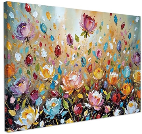 CHDITB Vintage Blumen Wanddeko, Bunte Abstrakte Leinwand Wandbilder XXL, Wandkunst, Bilder Schlafzimmer, Farbenfrohe Poster Wohnzimmer (59x39cm)