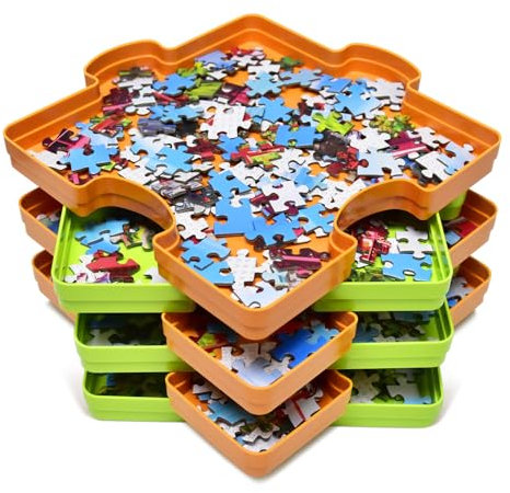 HUADADA Puzzle Sortiertabletts Kunststoff Puzzle Zubehör bis zu 1500 Teile Stapelbare Organisation Tragbarer Sortierhalter 7,5 x 7,5 (6 Stück)