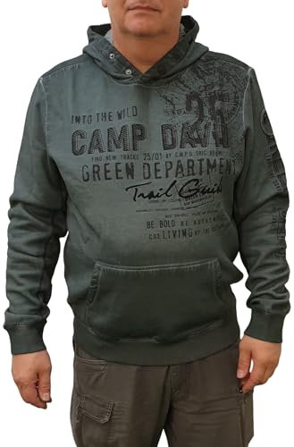 CAMP DAVID Herren Hoodie mit Logo-Prints in Used Look (DE/NL/SE/PL, Alphanumerisch, M, Regular, Regular, deep Forest)