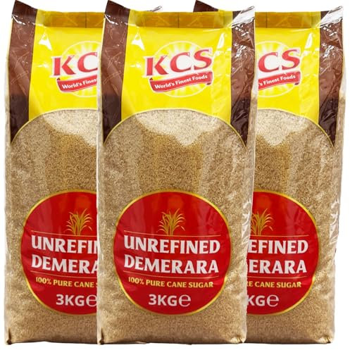 KCS Demerara Sugar 3kg (Pack of 3) | Natural Golden Brown Sugar | Ideal for Baking Cakes, Cookies & Caramelizing Desserts | Sweetener for Coffee, Tea & other Beverages | Delightful Crunchy Texture
