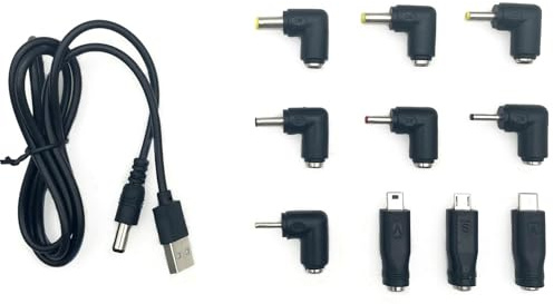 JZK Cavo di alimentazione USB a DC 5V con jack a barilotto da 5,5 x 2,1 mm, connettori DC 10 in 1, tipo C, Micro USB, 2.5x0.7, 3.0x1.1, 3.5x1.35, 4.0x1.35, 4.0x1.7, 4.8x1.7, 5.5x2.5 mm