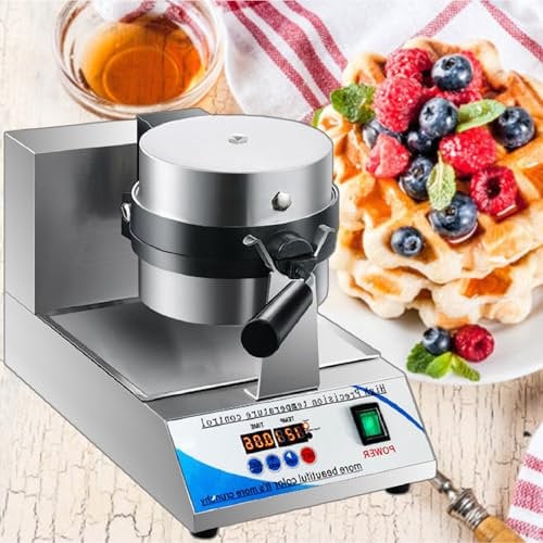 Waffle Maker Commercial Waffle Maker Machine, 1200W Non-Stick Waffle Iron Maker Stainless Steel Round with Time Control,220V