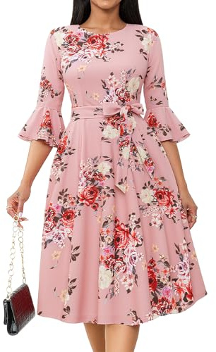 Women's Cocktail Dress A Line Tea Party Midi Graduation Dresses Church Wedding Formal Homecoming Clothing Blush Flower XL