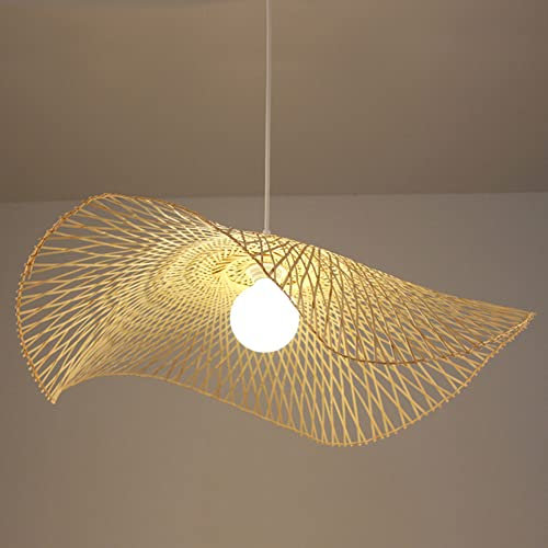 JWBXFYXW Lustre, Lampe Suspendue en Bambou Tissée à la Main en Chapeau de Paille, Lampe Suspendue en Osier, Lampe de Restaurant Lanterne en Rotin, Luminaire en Bambou à Hauteur Réglable