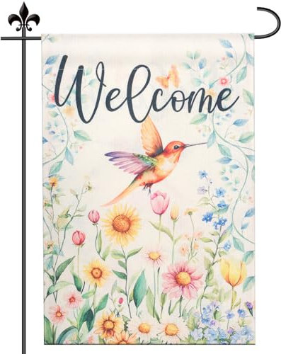Gartenflagge Frühling, 30 x 45cm Doppelseitig Willkommen-Frühlingsflaggen Schild Kolibri Bunte Blumen Saisonal Sommerflagge für Hof Bauernhaus Urlaub Draußen Dekorationen