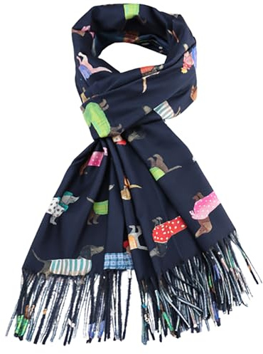 GFM® DGSHL-A Schal mit Dackel-Motiv, Kaschmir-Textur, für Herbst und Winter, Dg-41-Dark Navy Blue, L