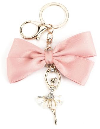 MUCOOS Eleganter Schlüsselanhänger Für Damen, Rosa Ballerina Design Aus Kristallglas Mit Rosa Schleife, Geschenk Für Die Geliebte, Schlüsselanhänger Für Tanzliebhaber