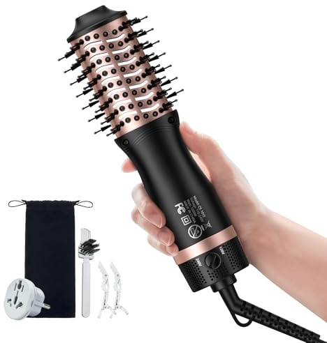 Slopehill Dual Voltage Hair Dryer Brush, Travel Hot Air Brush mit europäischem Stecker, Mini Ionic Hair Dryer und Styler für Frauen, 1000 Watt, 2 Heat & 2 Speed Settings (roségold)