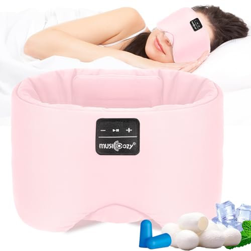 Sleep Mask with Bluetooth Headphones, 100% Blackout Silk Eye Mask, Headphones for Men and Women, Soft Sleep Headphones, Bluetooth Eye Mask for Sleeping, Travel (Pink)