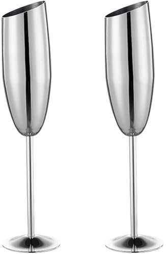 Vobumix Gobelets À Vin 2 Pièces en Acier Inoxydable Biseauté Coupe À Champagne Gobelets 8,2 Oz Grands Verres À Cocktail Vintage Grands Verres À Whisky en Métal Verres À Champagne
