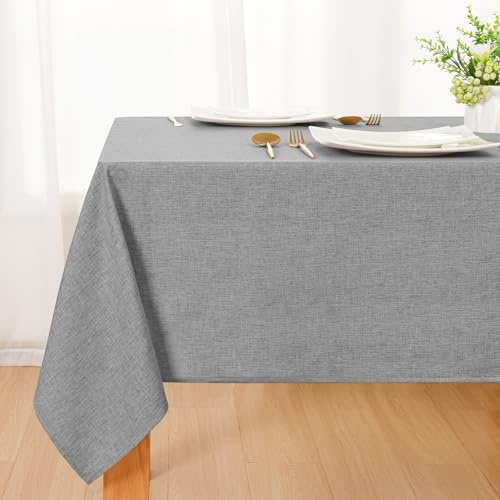 DWCN Grau Tischdecke Abwaschbar, Tischwäsche Leinenoptik 130x160cm | Weiche Tischtuch Tischdecke Outdoor Wetterfest für Wohnzimmer, Esszimmer, Balkon, Garten, Hochzeiten oder Haushalt