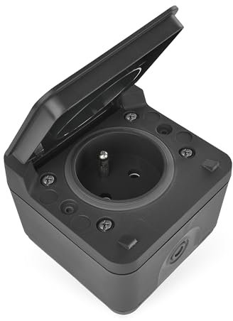 EMOS Cyklone - Outdoor-Steckdose mit Klappdeckel/Wandsteckdose in French-Standard - wasserdicht IP55 - für Innen/Außen/Feuchtraum - Aufputz zur Wandmontage - Grau/Anthrazit