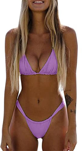 Generisch Bikini da donna set push up nuoto bikini casual tankini scollo a V sexy costume da bagno in due pezzi stile europeo americano costume da bagno da donna senza maniche sottile, Lilla, XL