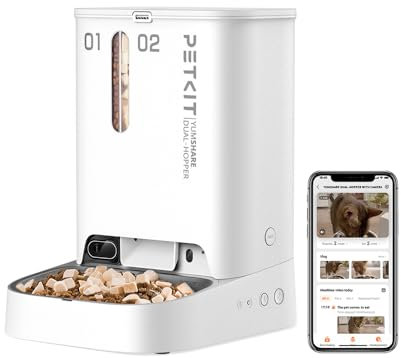 PETKIT Automatic Cat Feeder with Camera, 1080P HD Video with Night Vision, 2-Way Audio, Remote App Control Automatic Cat Food Dispenser with Dual Food Hopper, Portion Control, Battery Back-up, 5L