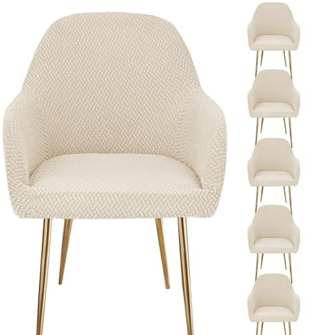 Esszimmerstuhlbezüge Stuhlbezüge mit Armlehnen (1/2/4/6er Set) - Moderne Jacquard Bezüge mit Dehnfunktion, Passend für Büro- und Schminktischstühle(Beige,6PCS)