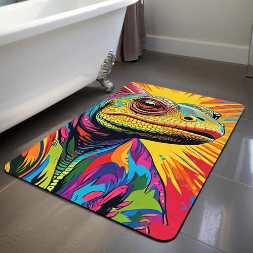 YISUMEI Badematte, 40 x 60 cm, Buntes Chamäleon, rutschfest mit Kautschuk-Rückseite, Schnell Trocknend, Wasserdicht