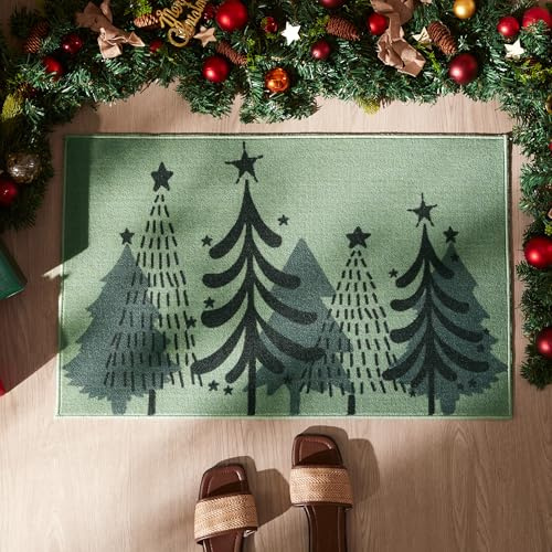 Sonive Christmas Door Mat Indoor, Non-Slip 50 x 80 cm Christmas Tree | for Back & Front Door, Carpet Rug Machine Washable Entrance Rug Doormat