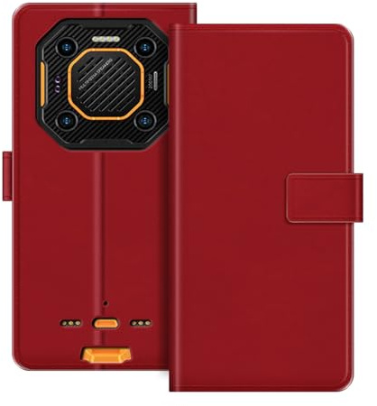 ESACMOT Leather Wallet Case Compatible with Ulefone Armor 26 Ultra Walkie-Talkie Flip Cover with Card Holder & Kickstand, Magnetic Closure, Shockproof Folio Colorful Style (Red)