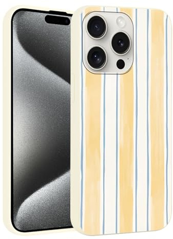 Foonary Stripes Phone Case for iPhone 15 Pro Max Cute Fashion Pattern Case 6.7, Aesthetic Trendy Stylish Design Women Girly Cover Camera Protective Slim Silicone Shockproof, Yellow