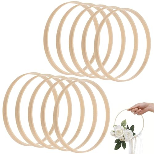 10 Stück Holzringe zum Basteln, 15cm Traumfänger Ringe Makramee Ringe, Bambus Floral Hoop für Blumenkranz Hochzeitskranz Deko und DIY Handwerk