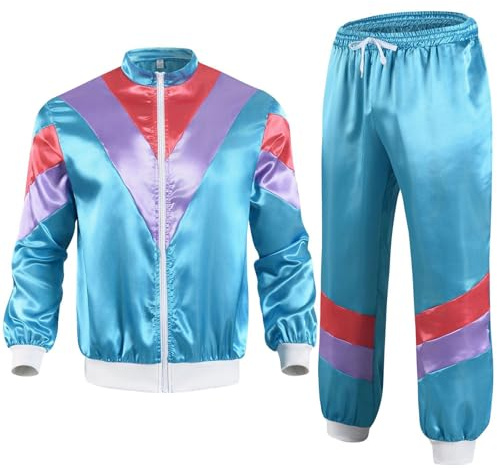 80er 90er Jahre Outfit Herren Party Disco Karneval Kostüm Silvester Jogginganzug Fasching Trainingsanzug Tracksuit Jacke Und Jogginghose Bunt Sportanzug Faschingskostüme Jogging Anzug Freizeitanzug