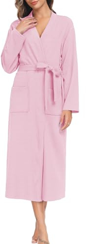 Sopesil Peignoir en Coton Pour Femme,Kimono Femme Nuit avec Col en V Longues Manches Robe de Nuit Femme avec Poches,S-XXL