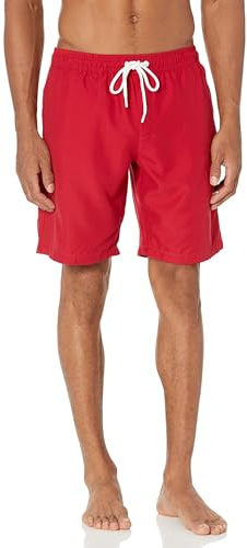 Amazon Essentials Short de Bain de 23cm avec Doublure en Maille Poches Fermeture à Cordon Homme, Rouge, S