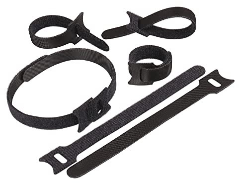 H&S Reusable Cable Ties 50pcs Straps – Adjustable Releasable Tidy Wrap Hook and Loop Long Large Strong Black for PC Computer Electronics – Reusable Hook and Loop Straps – Computer Cable Organiser Ties