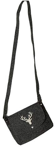 1 x Umhängetasche Hirsch Filz grau/braun Bestickt Breite 22 cm (rechts (Stückpreis))